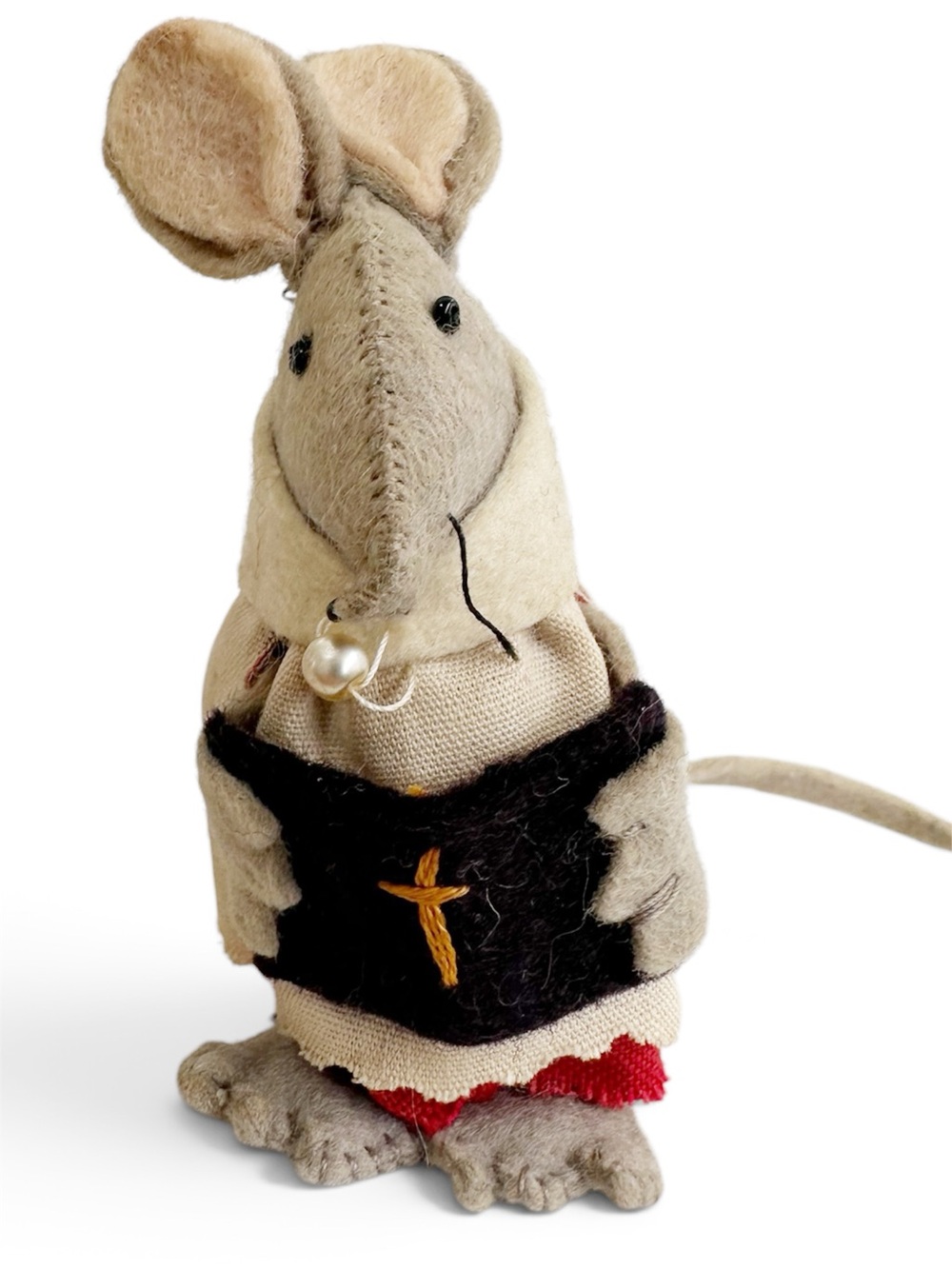 Vintage Felt Church Mouse - Handmade Decorative Soft Figure